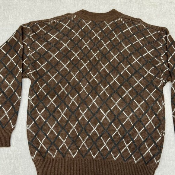 JJ Cochran‎ Sweater Mens XL Argyle Sweater Trim Leather Wool Grunge 90s Grandpa - Picture 7 of 8